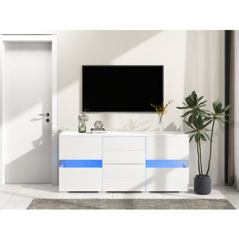 Matt & High Gloss White Sideboard Cabinet Storage Cupboard 16 colors LED Lighted
