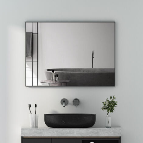 Matt Schwarz Wandspiegel 80x60cm Rechteckiger Spiegel mit Metall Rahmen, Spiegel Schwarz Badezimmerspiegel für Bad, Flur, Schlafzimmer, Wohnzimmer