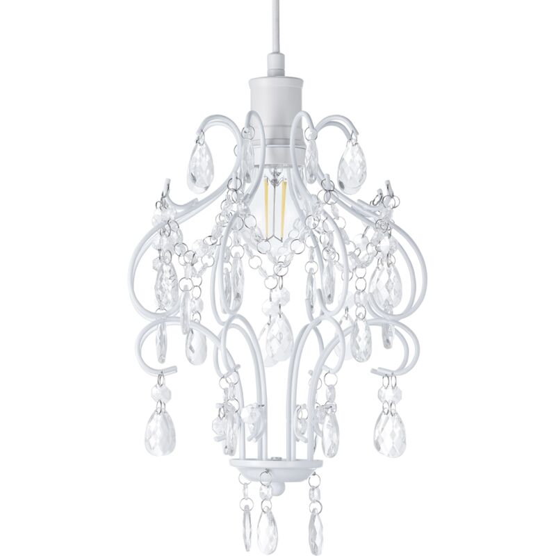 Matt White Shabby Chic Chandelier Style Pendant Ceiling Lamp Shade with Acrylic by Happy Homewares