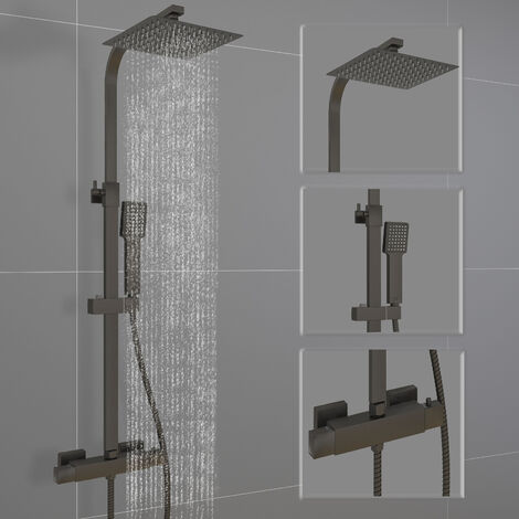 Matte Black - Acezanble Thermostatic Exposed Shower Bathroom Mixer Square Bar Twin Head Set