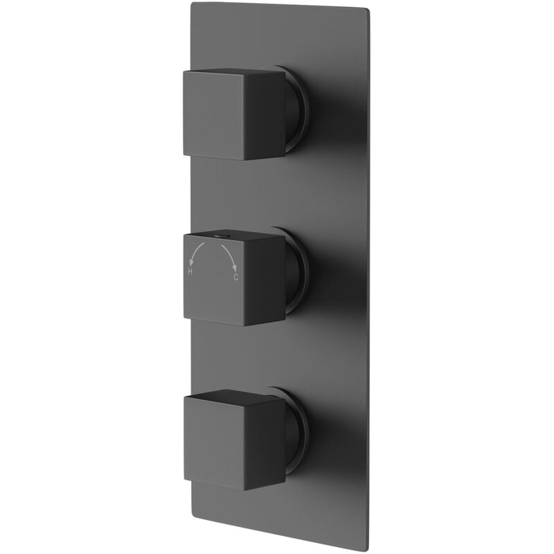 Colore Square Matt Black Concealed Square Triple Thermostatic Shower Valve - 2 Outlet