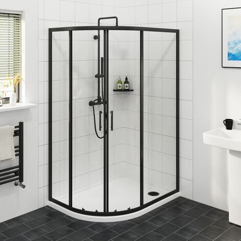 Matte Black Framed Offset Quadrant Shower Enclosure Sliding Door 6mm Easy Clean Glass 1200 x 800mm