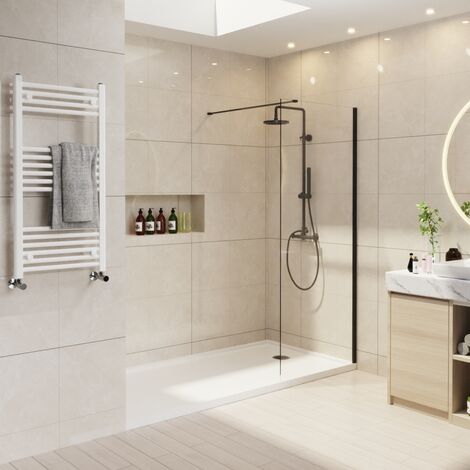 Matte Black Framed Wetroom Screen Wet Room Shower Enclosure Screen Panel 700 x 1950mm