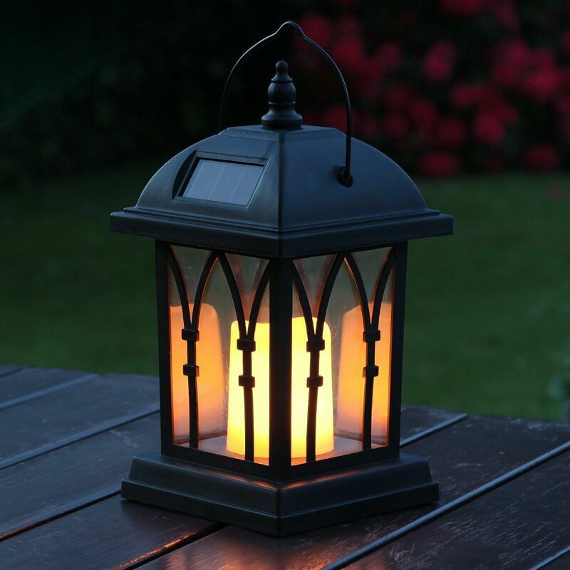 Matte Black Outdoor Decorative Solar Lanterns with Lighting led Candle Flickering Effect Waterproof (27cm Height) [Energy class a +++]