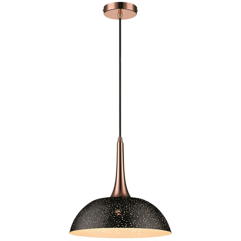 1 Light Dome Ceiling Pendant Black, Copper, E27 - Spring Lighting