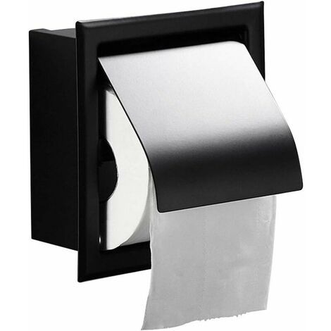 Matte Black Recessed Toilet Paper Roll Holder, Stainless Steel Tissue Paper Holder Storage Box Wall Mount for Bathroom