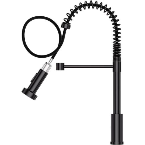 Matte black spring-loaded kitchen faucet, 360° swivel kitchen sink faucet with pull-out sprayer, hot and cold mixer tap with 2 functions, single-lever, 1-hole faucet
