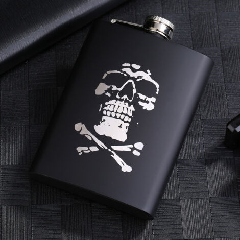 Mattschwarze 8oz-Whiskyflasche aus Edelstahl, tragbare Wasserflasche für Reisen, Wandern und Camping
