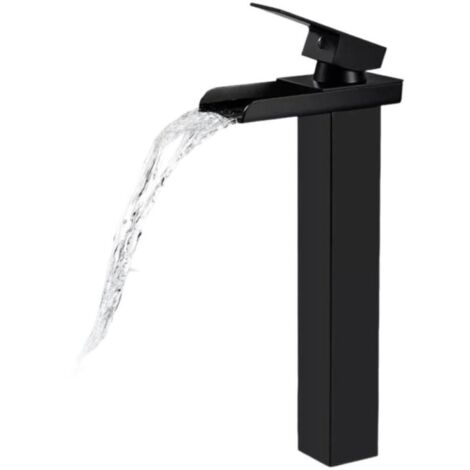 Mattschwarze Wasserfall-Waschtischarmatur, hohe Wasserfall-Waschtischarmatur, Waschtischarmatur mit erhöhtem Auslauf (Verrohrung nicht im Lieferumfang enthalten)