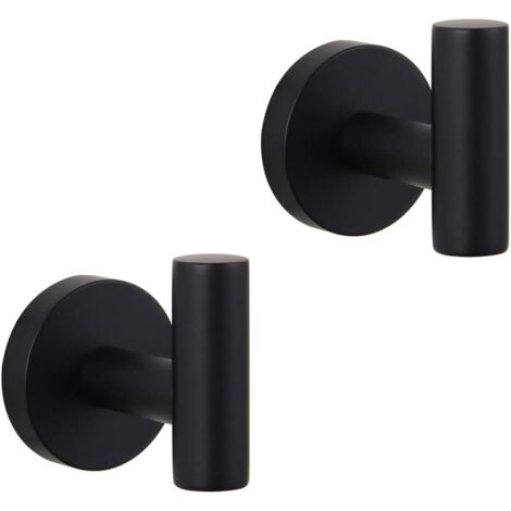 Mattschwarzer Kleiderhaken für das Badezimmer, SUS 304 Edelstahl, einzelner Handtuch-/Bademantelhaken für Bad, Küche, moderner Hotelstil, Wandmontage, 2er-Pack