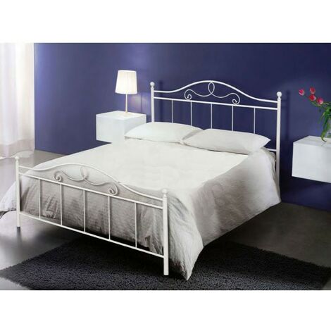 Mattweißes schmiedeeisernes Doppelbett 170x200xH.130 cm