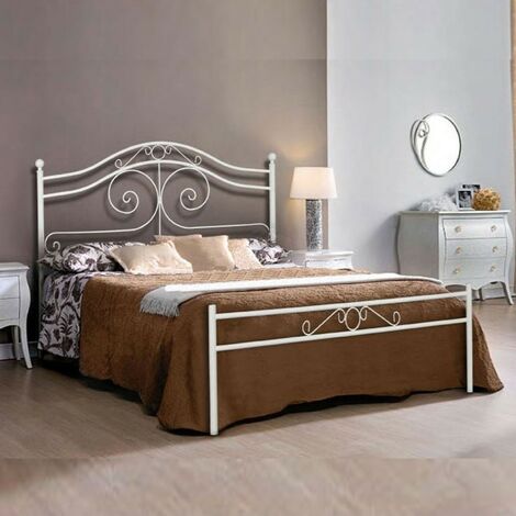 Mattweißes schmiedeeisernes Doppelbett 170x200xH.138 cm