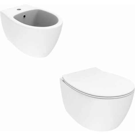 Mattweißes wandhängendes WC- und Bidet-Set ohne Rand mit einer Tiefe von 51 cm Ponsi Kite KITKITE2BO