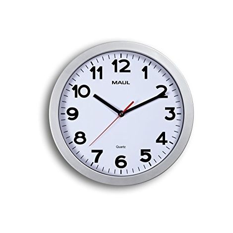 MAUL 9053195 QUARTZ WALL CLOCK JANTE ARGENT, BLANC HORLOGE MURALE