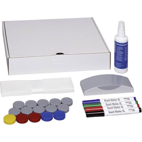 Maul Kit accessori lavagna bianca Whiteboard scatola con 4 marcatori, cancellino, detergente, 15 magneti tondi 32 mm