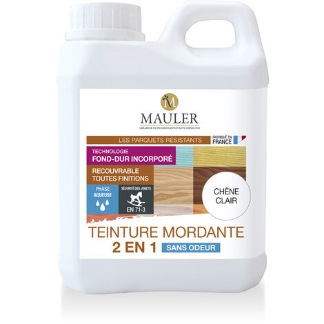 MAULER - Teinture bois parquet & meuble mordante 1L Chêne Clair - 2 en 1 (teinte et fond dur) - sans odeur