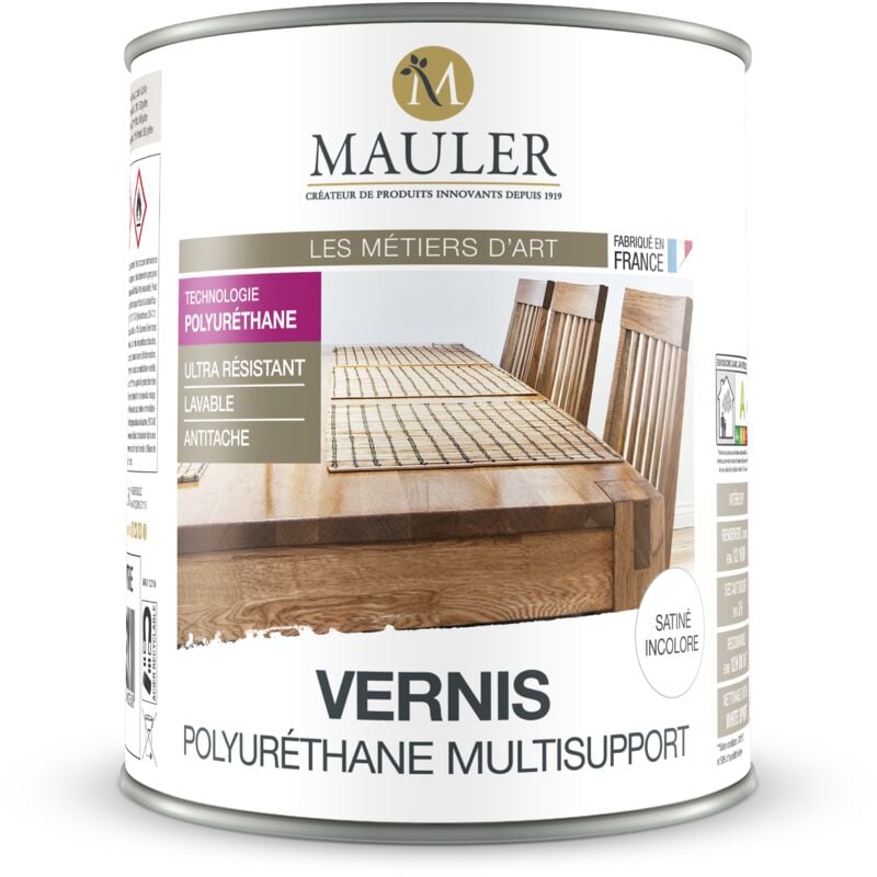 1919 By Mauler - mauler - Vernis Polyuréthane Multisupport - 1L - Satiné Incolore - Vernis Adapté à Tous Type de Support