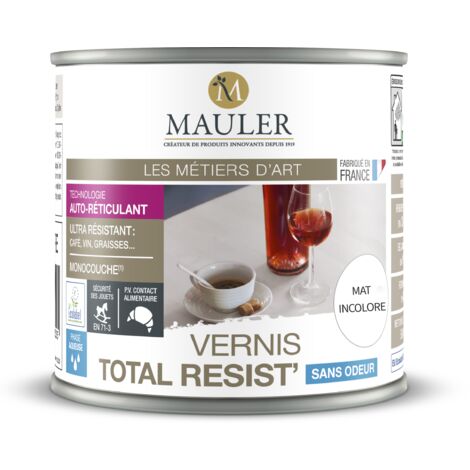MAULER - Vernis Total Resist bois & surface peinte - Mat incolore - Produit Anti-Rayure, Anti-Tache. Ecolabel, PV Contact Alimentaire