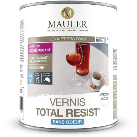 MAULER - Vernis Total Resist bois & surface peinte - Aspect Cire Incolore - Produit Anti-Rayure, Anti-Tache. Ecolabel, PV Contact Alimentaire