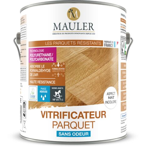 MAULER - Vitrificateur parquet & escalier incolore satiné aspect Mat - protection taches, rayures, usure longue durée, ecolabel et dépolluant l'air