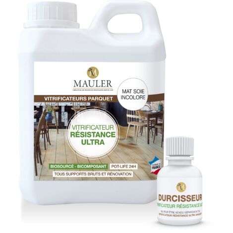 MAULER - Vitrificateur professionnel trafic intense biosourcée bi composant 1L Mat incolore, anti-rayure, tache, usure - parquet bois, sol stratifié, liège (Booster inclut)