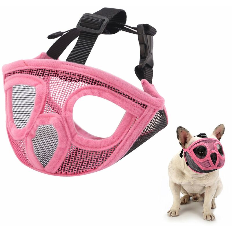Maulkorb für Hunde mit kurzer Schnauze Bulldog Maulkorb verstellbares, atmungsaktives Netz zum Trainieren von Beißen und Bellen, Rosa m