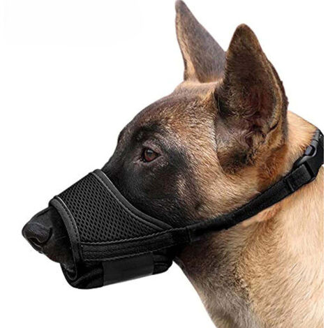 Maulkorb für Hunde, weich, atmungsaktiv, Netzstoff, verstellbar, flexibel, Bissschutz, für große, mittelgroße und kleine Hunde, Schwarz, XL