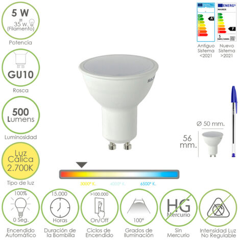 MAURER 19073200 Lampadina Led Filo dicroico GU10. 5 Equivalente a 30 Watt. 500 lumen. Luce calda (2700º K), 5 W, Multicolore, unica.