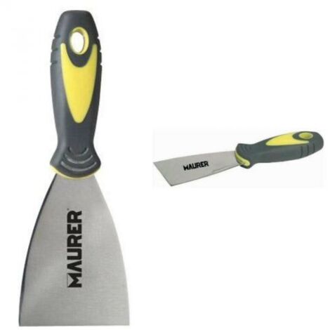 Maurer 91185 Spatola Stucco, Inox con Foro, mm 100, Nero/Giallo
