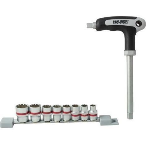 Maurer 92778 Chiave Bussola con Impugnatura, 3/8, 9 Pezzi M Plus, Grigio