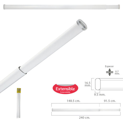 MAURER - Barra Visillo Extensible 148.5/240 cm.Con Muelle Presion Ajustable (1 Pieza)