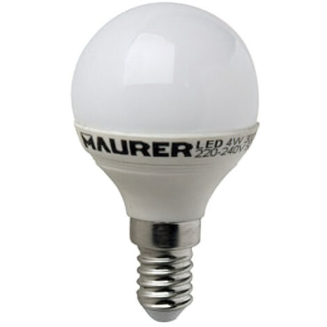 MAURER Bombilla Led Esferica E14. 4 W. -25 W. 300 lúmenes. Luz Calida. (3000°K), Blanco