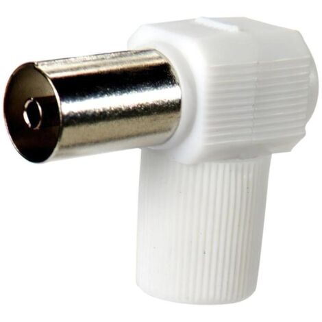 MAURER conector tv hembra acodado 9,5 mm. , Conector tv hembra acodado.- Medida: 9,5 mm.- Ideal para trabajos de electrónica.- Color blanco.- Articulo conoc