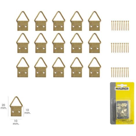 MAURER cuelga cuadros anilla nº1 (blister 15 piezas) , Cuelgacuadros anilla Nº1 - Medida: 10 x 20 (Alt). mm.- Bañado en latón.- Blister 15 piezas- Articulo