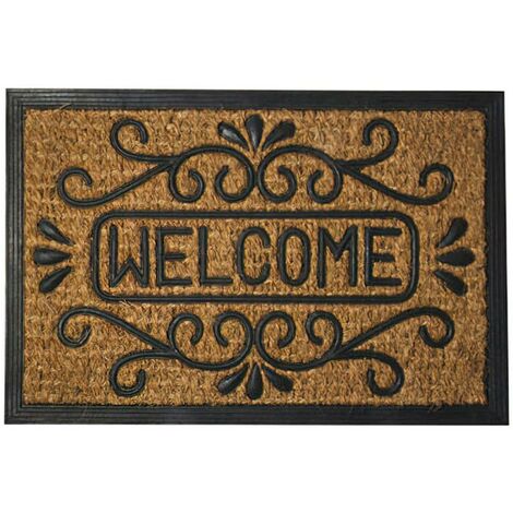 MAURER felpudo fibra coco y goma welcome 40x60 cm. , Felpudo fibra coco Welcome-  Medida: 40x60 cm.- Con inscripciones de welcome con motivo floral.- Realizado co