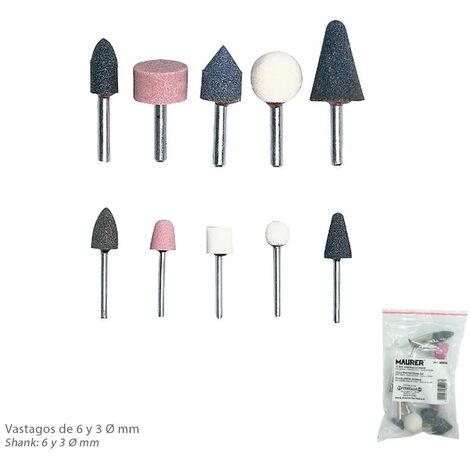 MAURER juego fresas para amoladora neumatica 10 piezas , Juego fresas para amoladora neumatica.- 10 piezas.- Valido para amoladoras neumaticas.- Fresas de pulido