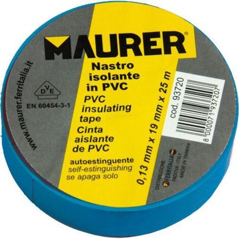 MAURER Nastro isolante in PVC professionale 25 metri x 19 mm x 0,13 mm spessore colore blu