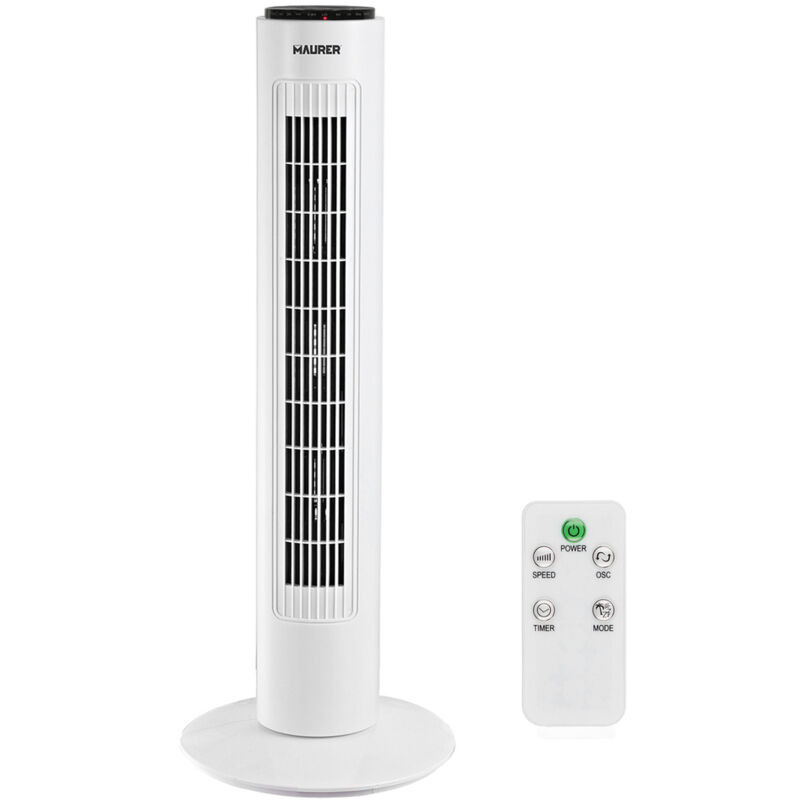 Maurer Weiß - Ventilador Torre 73 Cm 3 Velocidades. Funcion Oscilante. Con Mando A Distancia.
