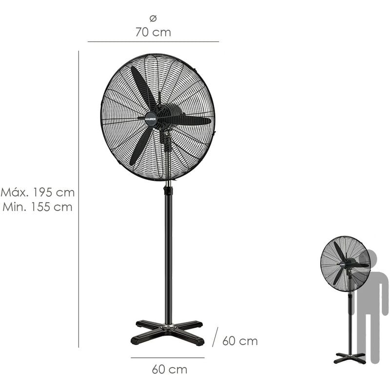 

Ventilador pie Ø 70 x195 cm negro 200 w oscilación automatica altura regulable cabezal inclinable base estable 60x60 cm