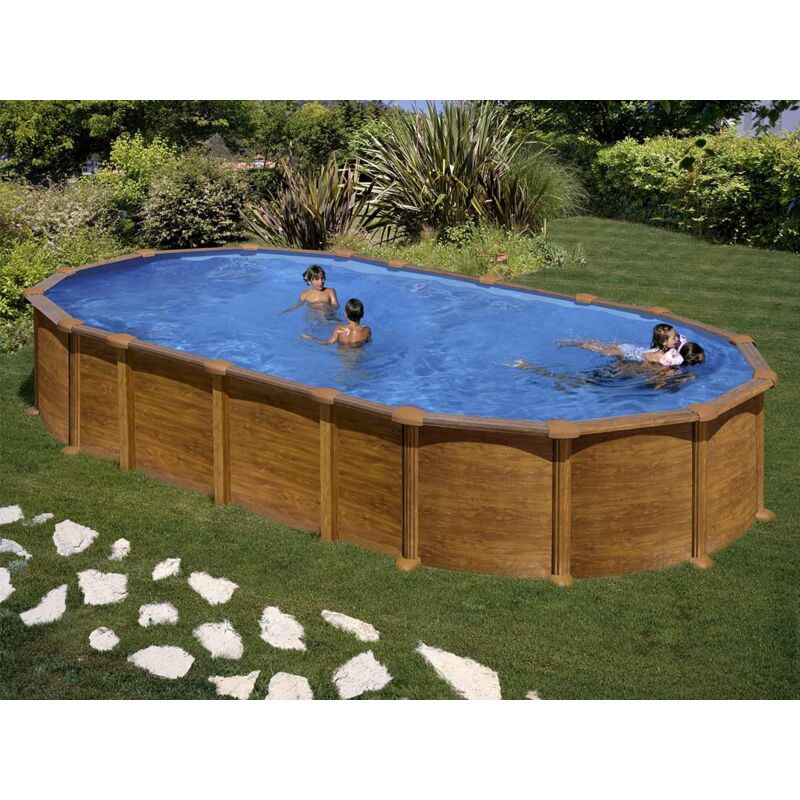 GRE - Piscine acier aspect bois Amazonia ovale 7,44 x 3,99 x 1,32 m - Gré