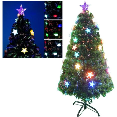 MAURY'S ALBERO DI NATALE LED E FIBRE OTTICHE 120 CM COLORE VERDE CON BASE E STELLINE LUMINOSE