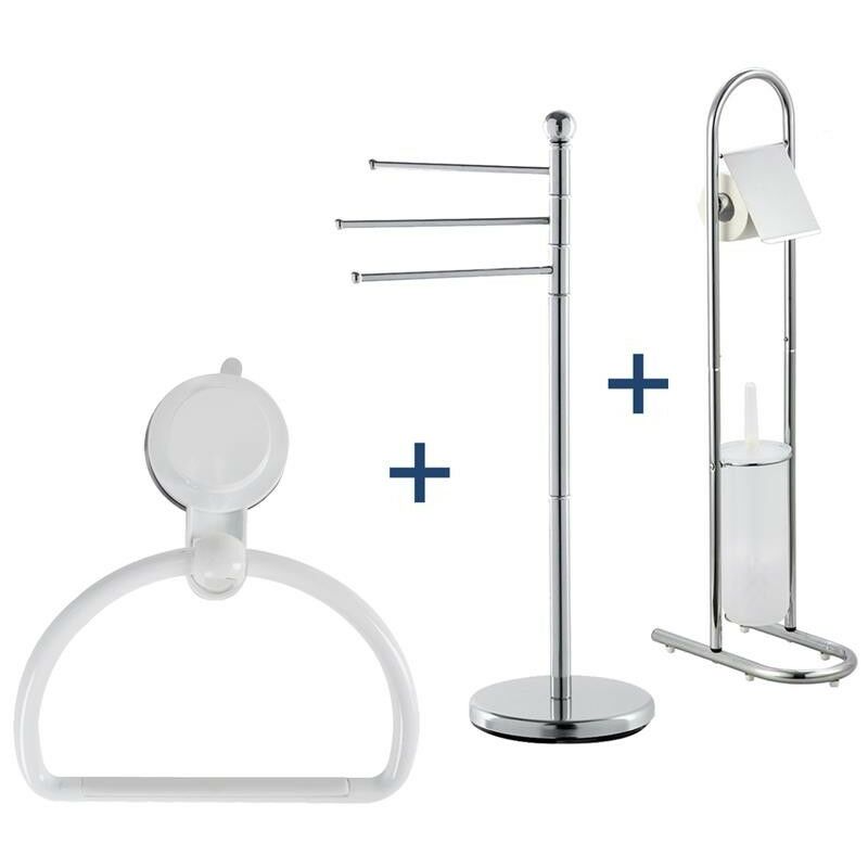 Accessori Bagno Senza Fare Buchi.Maury S Arredo Bagno Bianco E Acciaio Senza Fissaggio A Muro Kit0410578