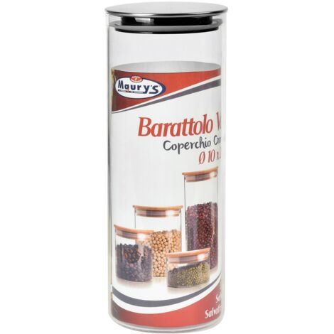 MAURY'S BARATTOLO CONTENITORE IN VETRO CON COPERCHIO CROMATO 10 X H 28 CM