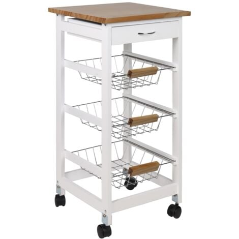 MAURY'S CARRELLO PORTAFRUTTA CON 3 CESTI IN COLORE BIANCO TOP LEGNO 37X37X76 H CM