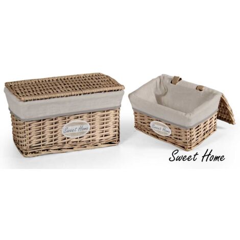 MAURY'S CESTE BEIGE RETTANGOLARI CON SCRITTA SWEET HOME SET2PZ CON COPERCHIO