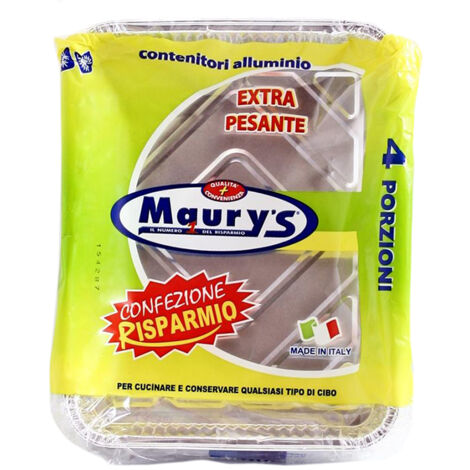 MAURY'S CONTENITORE PER ALIMENTI IN ALLUMINIO 4 PORZIONI 6PZ EXTRA PESANTE