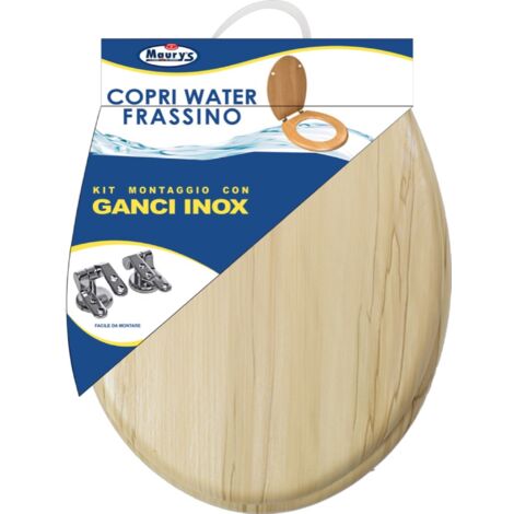 MAURY'S COPRI WATER WC FRASSINO KIT DI MONTAGGIO CON GANCI INOX EXTRA RESISTENTE