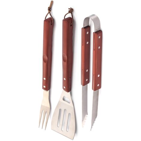 MAURY'S GRILL SET DA 3 UTENSILI PER BARBECUE CON MANICO IN LEGNO 44 CM OKKS