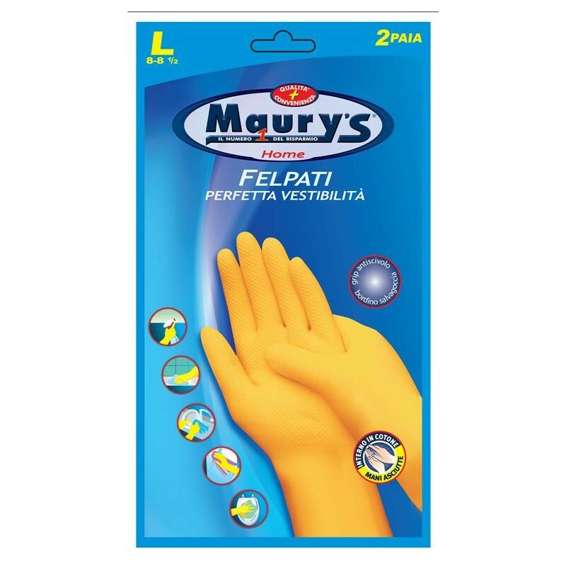 Image of Maury's - guanti gomma felpati taglia large 2 paia grip antiscivolo