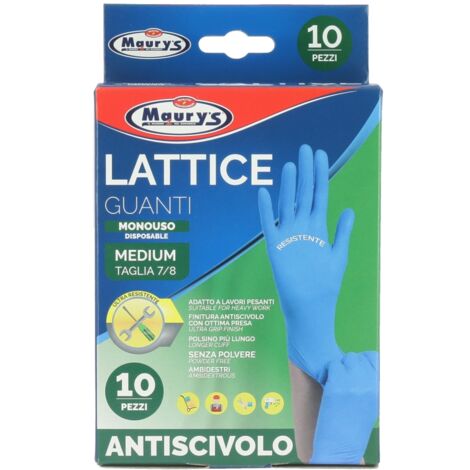 MAURY'S GUANTI IN LATTICE DA LAVORO ANTISCIVOLO CONFEZIONE DA 10PZ TG M